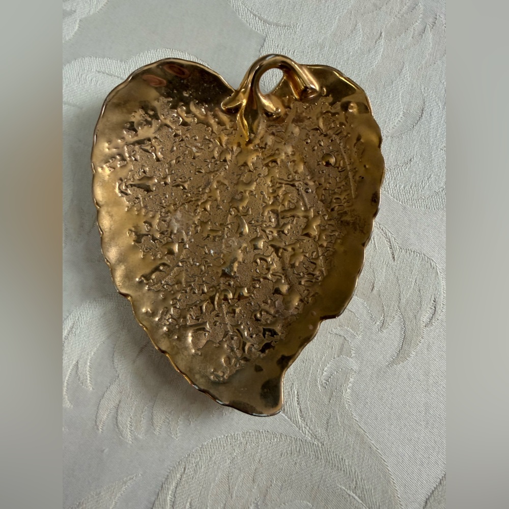 Vintage Kelley Ross 22K Gold Leaf Trinket Dish | MCM Decor - Picture 1 of 5